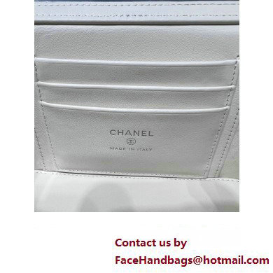 chanel Shiny Crumpled Calfskin, Strass  &  Ruthenium-Finish Metal Clutch with Chain AP3593 white 2023